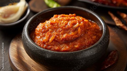 Homemade ssamjang paste in bowl photo