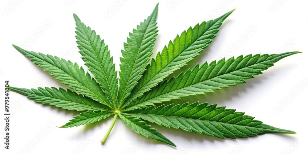 A crisp, vibrant green cannabis leaf with serrated edges and delicate veins, isolate on a white background, showcasing intricate details and natural texture. A crisp, vibrant green cannabis leaf with serrated edges and delicate veins, isolate on a white background, showcasing intricate details and natural texture.
