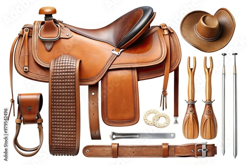 A detailed illustration of individual components, including the seat, skirt, fender, stirrup, and gullet plate, for enthusiasts to print and assemble their own western saddle. photo