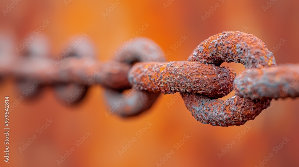 A tight shot of rusted metal barbed wire, its tip terminating in a similarly corroded metal chain A tight shot of rusted metal barbed wire, its tip terminating in a similarly corroded metal chain