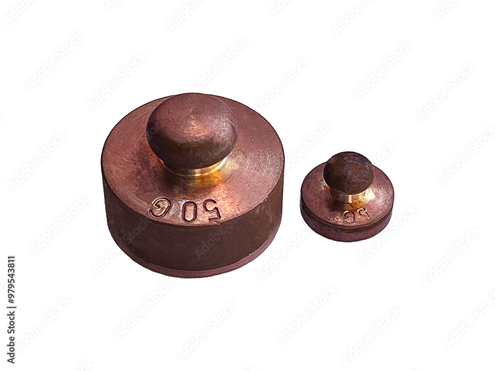 Various weights made of brass. Masses in grams.