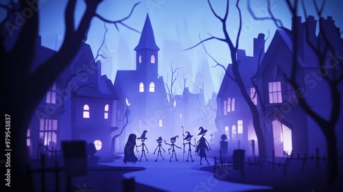 Whimsical Nighttime Silhouettes in a Mysterious Town