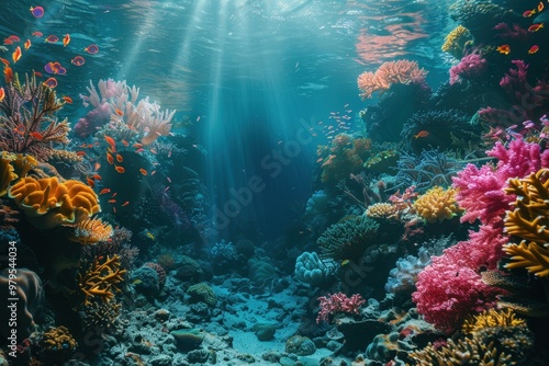 Vibrant coral reef in tropical waters