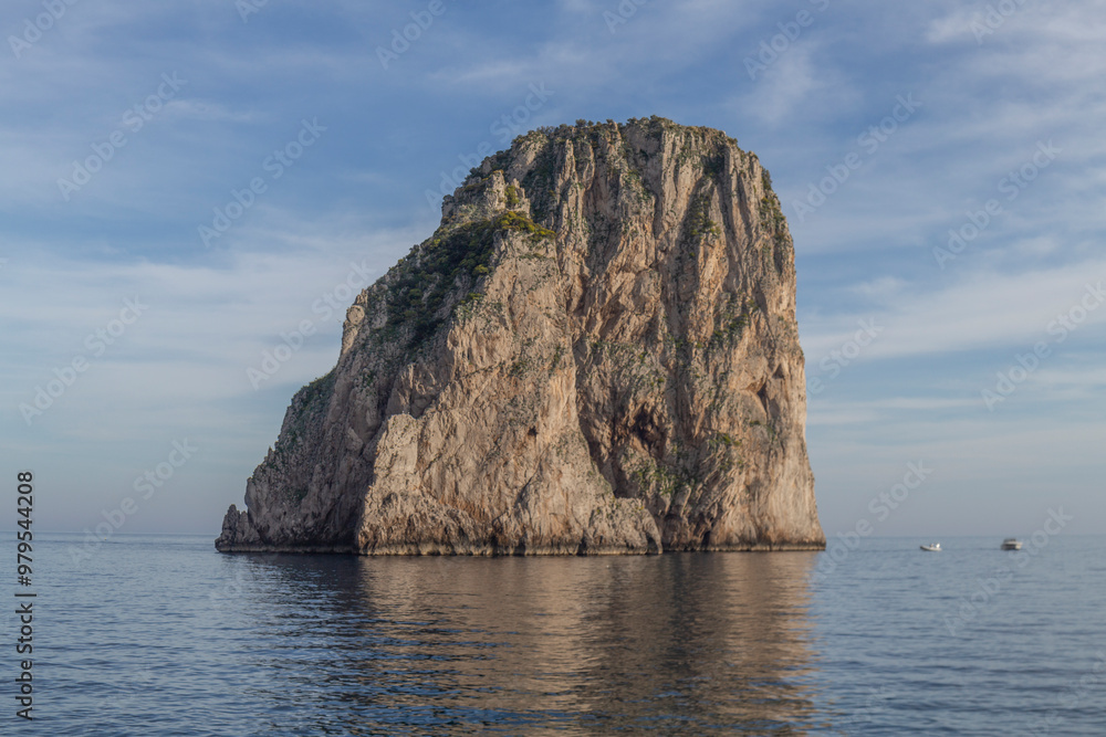 View of serene Faraglioni rock formations in the azure sea, Capri, Italy. View of serene Faraglioni rock formations in the azure sea, Capri, Italy.