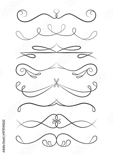 Elegant black swirl line dividers, decorative borders