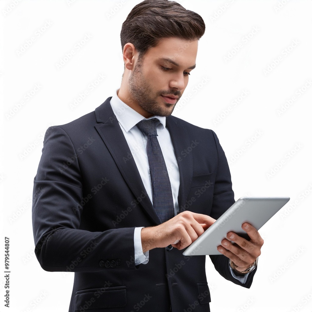 Businessman Using a Tablet for Work Isolated on White Background, Clipping Path, Full Depth of Field Businessman Using a Tablet for Work Isolated on White Background, Clipping Path, Full Depth of Field