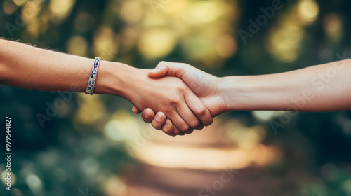 Two friends shake hands, a symbol of their bond. They work together, helping each other out. A close-up shows strong hands reaching out in support, emphasizing the strength of their friendship.