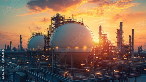 industrial area oil and gas LPG refinery plants and stores pipeline, Liquefied natural gas plant, Territory of the LNG factory, Landscape of oil refinery industrial area.