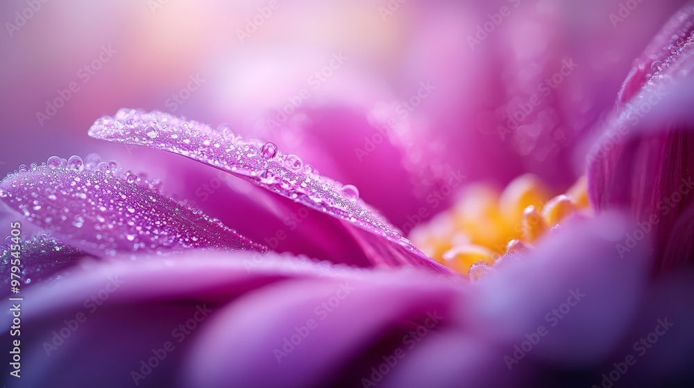 Close-up of a pink flower with dewdrops on its petals and blurred background Close-up of a pink flower with dewdrops on its petals and blurred background