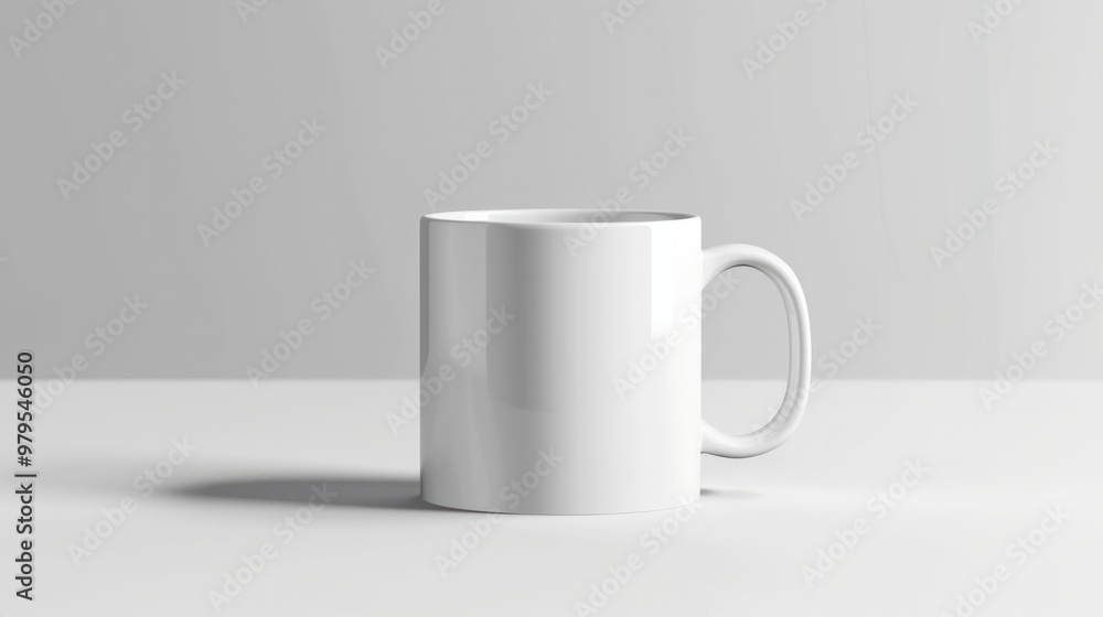 Obraz premium A photorealistic mockup of a classic white ceramic coffee mug with a sleek handle