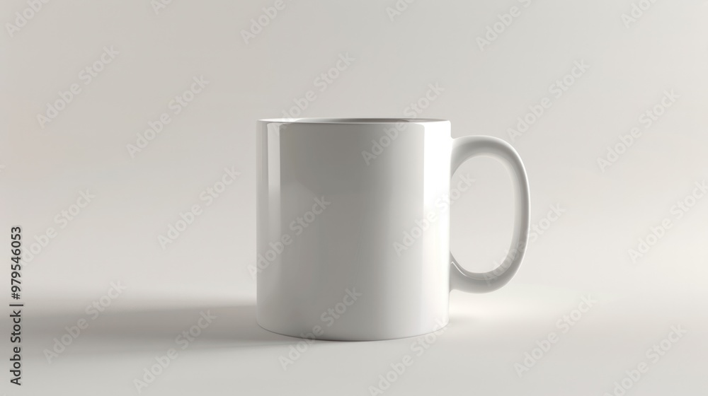 A photorealistic mockup of a classic white ceramic coffee mug with a sleek handle A photorealistic mockup of a classic white ceramic coffee mug with a sleek handle