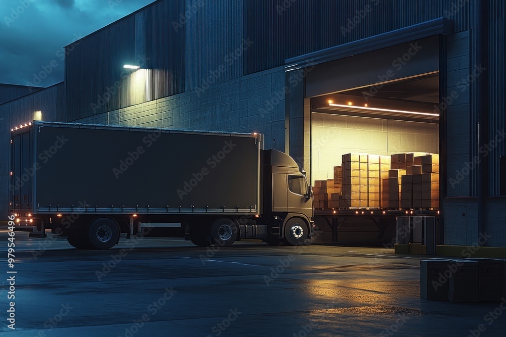 Truck unloading boxes at a warehouse truck transportation delivery. Truck unloading boxes at a warehouse truck transportation delivery.