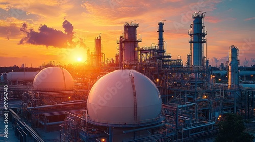 industrial area oil and gas LPG refinery plants and stores pipeline, Liquefied natural gas plant, Territory of the LNG factory, Landscape of oil refinery industrial area.