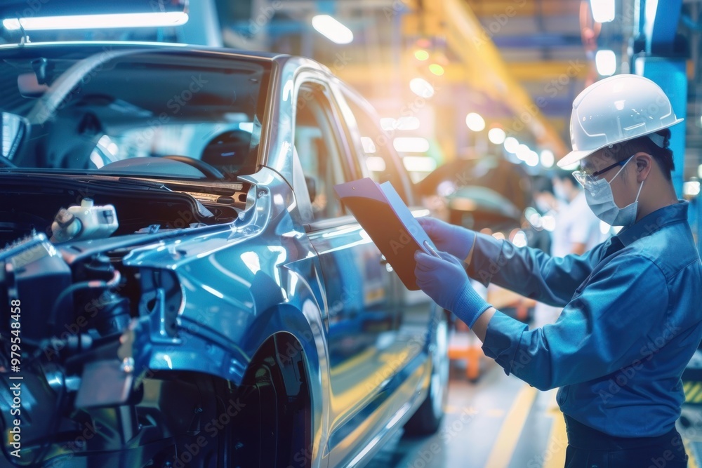 Engineer worker manufacturing factory car. Engineer worker manufacturing factory car.