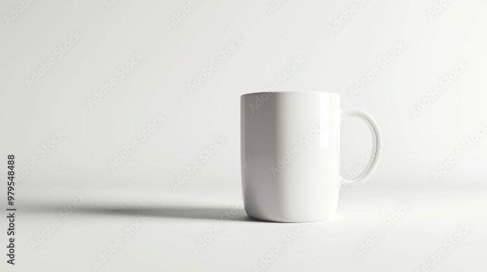 Obraz premium A Sleek White Ceramic Mug on a Minimalist Surface Capturing the Essence of Simplicity and Style in Modern Design Aesthetic