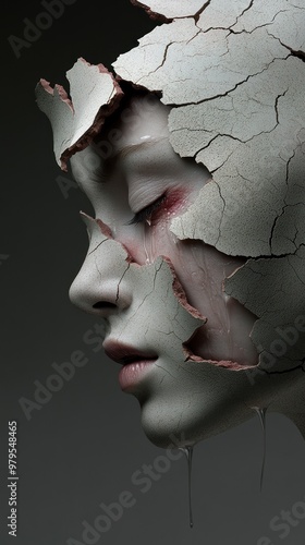 Abstract image highlighting cracks revealing inner textures