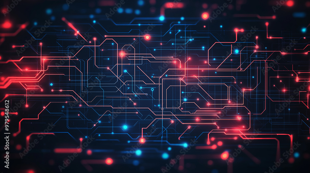 A close up of a circuit board with many small orange and blue dots A close up of a circuit board with many small orange and blue dots
