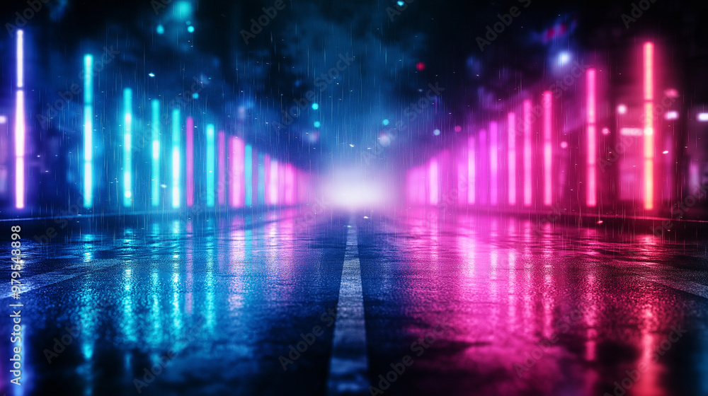 A neon sign lit up in the rain A neon sign lit up in the rain