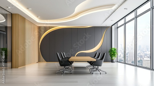 Modern Trading Floor Ambiance: Black Acoustic Panels with Golden Sound Waves for Stylish Decor