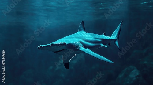 A captivating shot of a hammerhead shark swimming gracefully through the water, with its distinctive head shape and streamlined body.