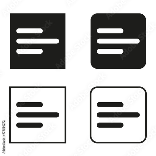 Text alignment icons. Paragraph layout design. Interface symbol set. Vector UI elements.