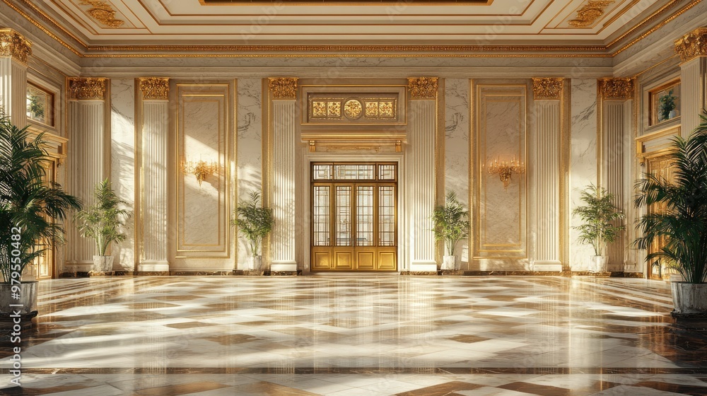 Obraz premium An elegant financial institution with marble floors and gold accents