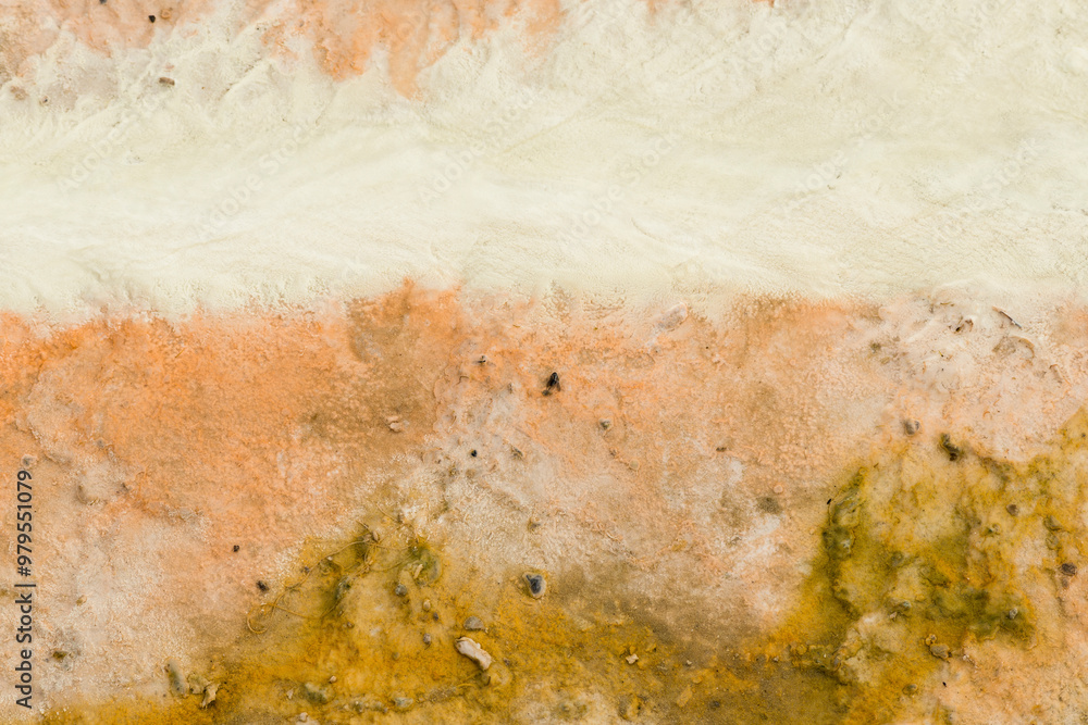 View of colourful soil with unique patterns and textures in Hveravellir geothermal area, Iceland. View of colourful soil with unique patterns and textures in Hveravellir geothermal area, Iceland.