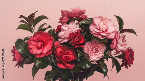 Wallpaper Mural An elegant bouquet of camellias in shades of red and pink, embodying beauty and refinement. Torontodigital.ca