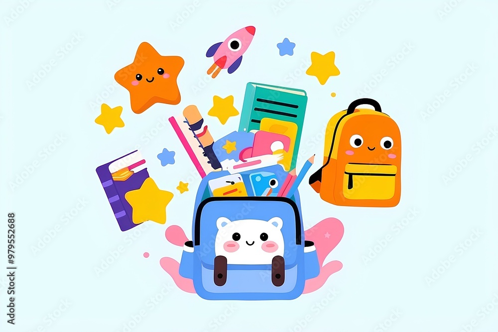 custom made wallpaper toronto digitalback to school supplies with cute faces, bright stationery items, fun educational tools, playful cartoon school essentials