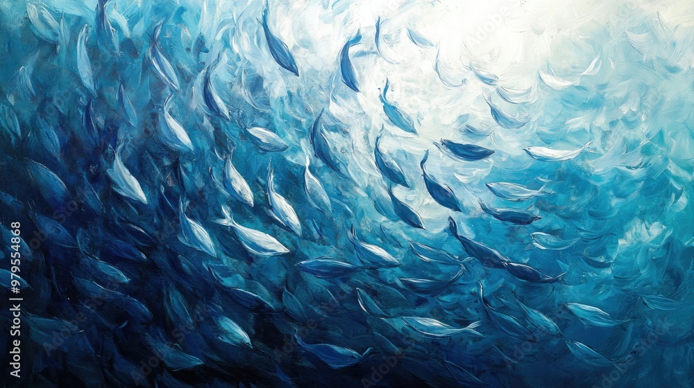 A school of shimmering fish swimming in unison, creating a dynamic and mesmerizing pattern in the ocean. A school of shimmering fish swimming in unison, creating a dynamic and mesmerizing pattern in the ocean.
