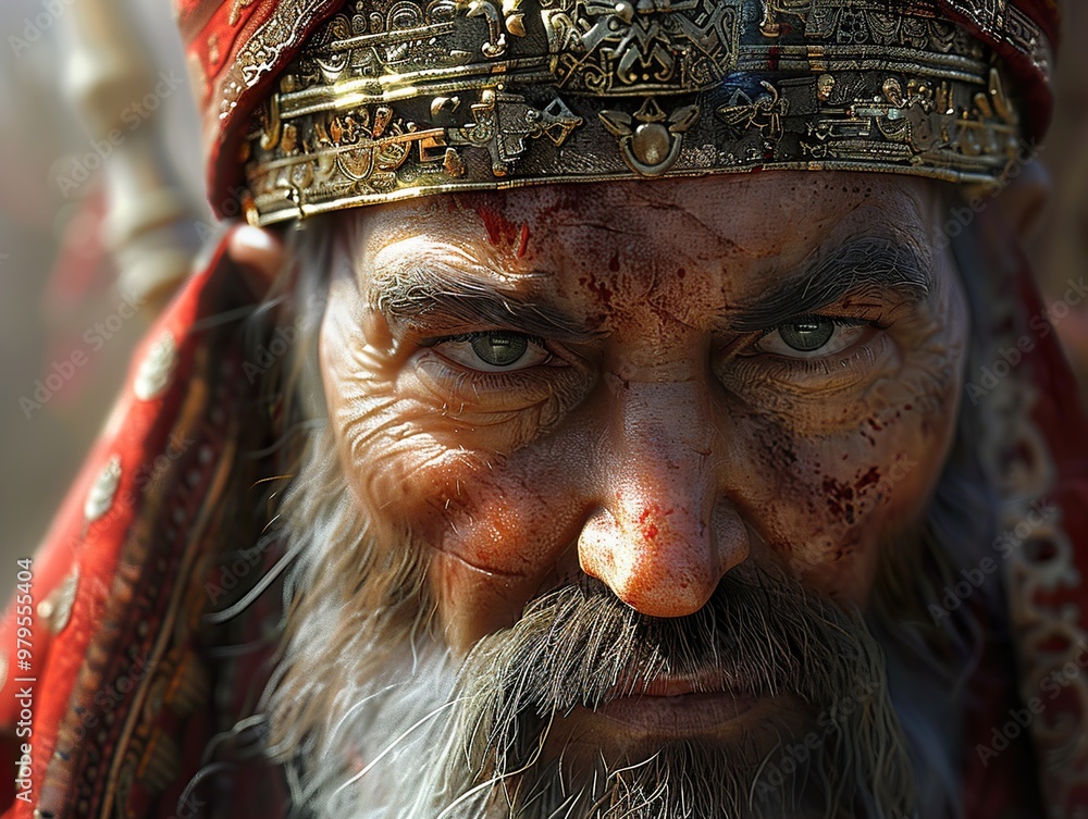 Close-Up Portrait of a Battle-Scarred Warrior Close-Up Portrait of a Battle-Scarred Warrior