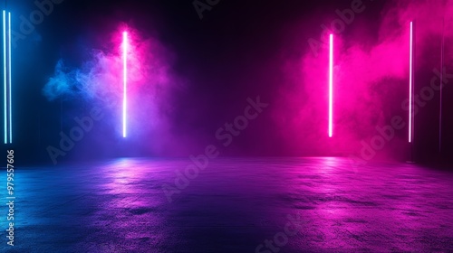 Wallpaper Mural Vibrant neon lights illuminate a dark space, creating a captivating atmosphere filled with colorful smoke and reflections. Torontodigital.ca