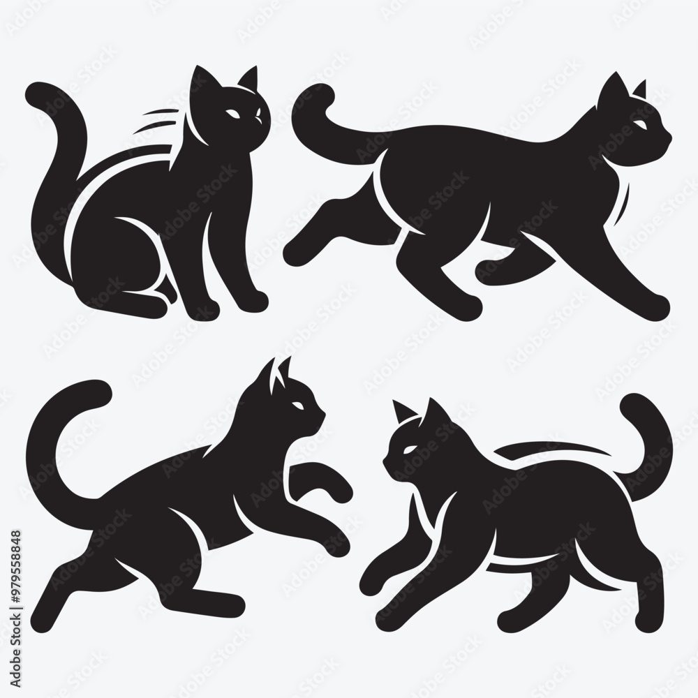 Cat Silhouette Bundle Clip Art Vector Illustration for Animal Lovers Cat Silhouette Bundle Clip Art Vector Illustration for Animal Lovers