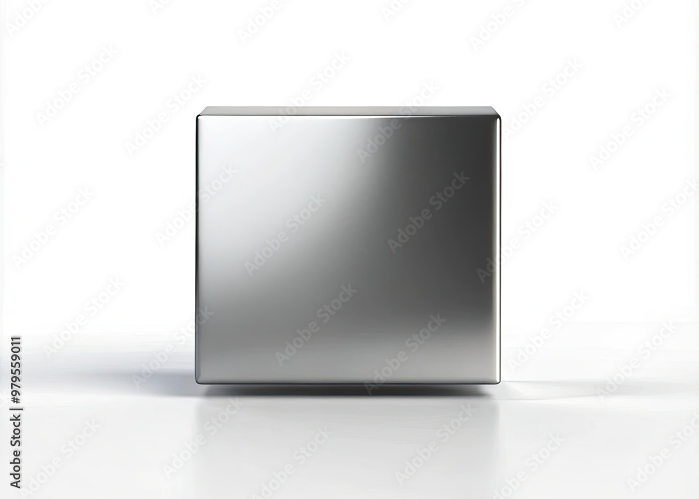 Geometric 3D square shape rendered in metallic silver with subtle gradient and soft shadows, floating in a clean white background with a sense of depth. Geometric 3D square shape rendered in metallic silver with subtle gradient and soft shadows, floating in a clean white background with a sense of depth.