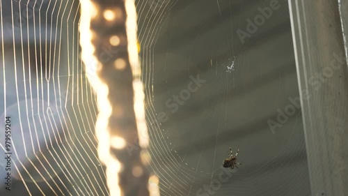 Timelapse of spider making web close-up
