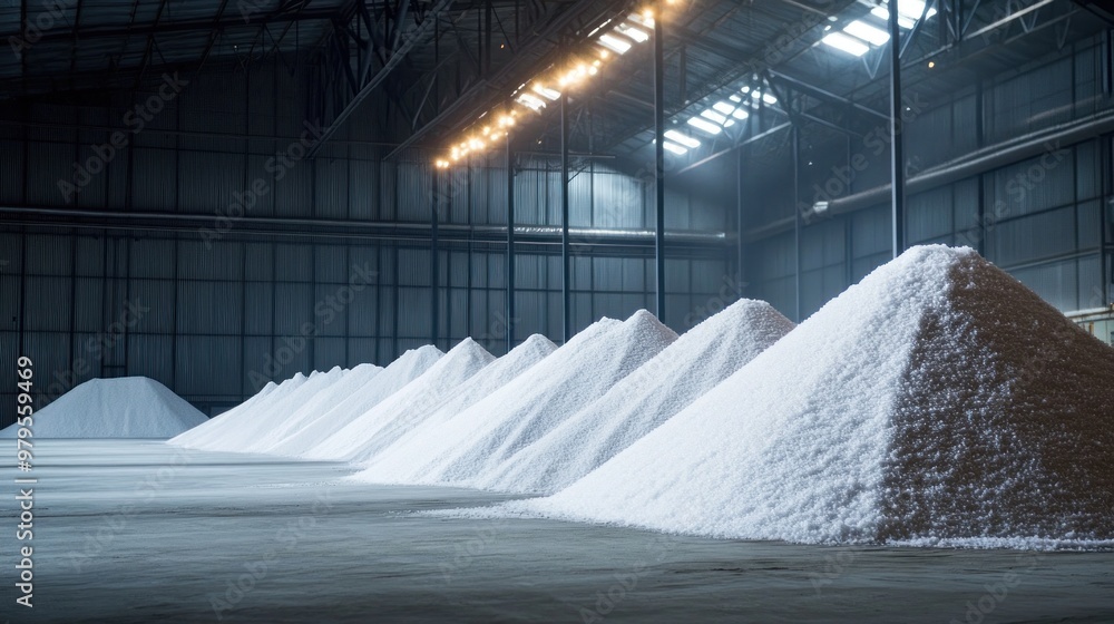 Industrial Warehouse Filled with White Granular Material Industrial Warehouse Filled with White Granular Material