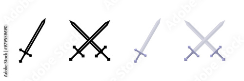Sword set icons. Flat and silhouette style. Vector icons.