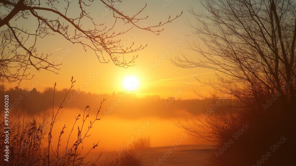 Sunrise Over Foggy Landscape