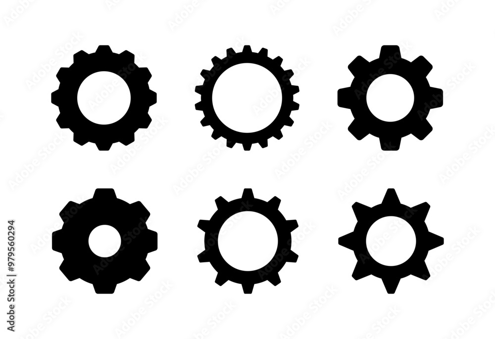 Gear set icons. Silhouette style. Vector icons. Gear set icons. Silhouette style. Vector icons.