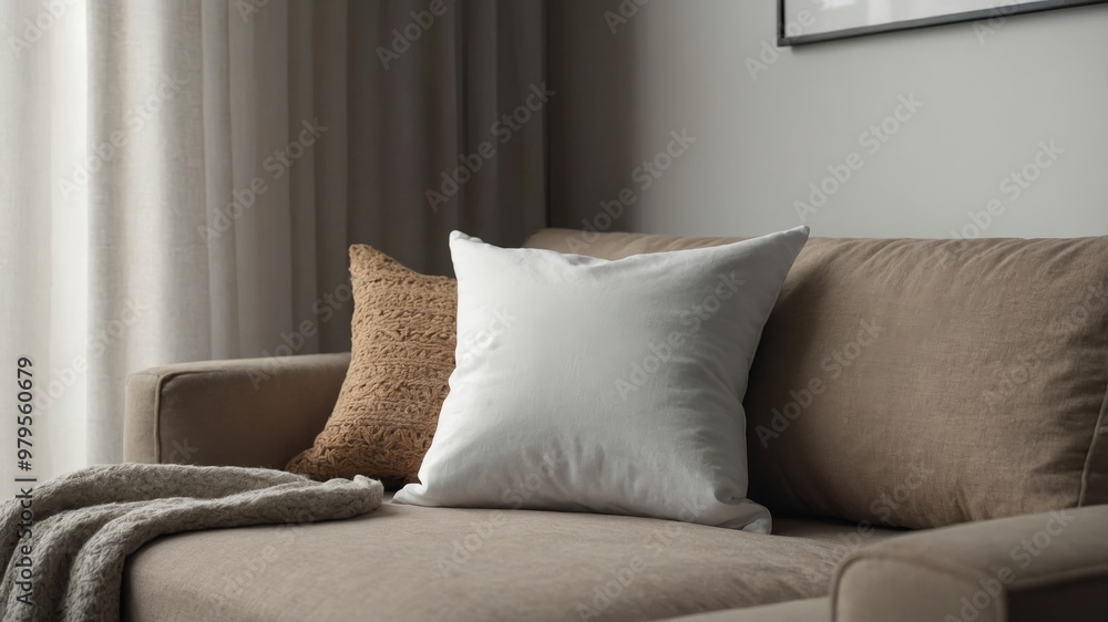 Blank white cotton pillow mockup on square display