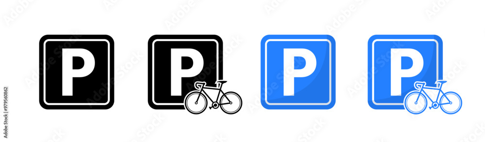Bike parking sign set icons. Flat and silhouette style. Vector icons. Bike parking sign set icons. Flat and silhouette style. Vector icons.