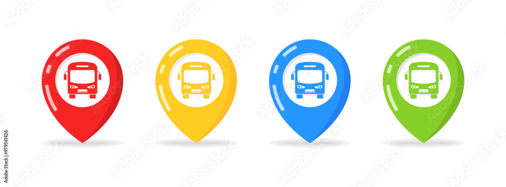 Map point bus station set icons. Flat style. Vector icons. Map point bus station set icons. Flat style. Vector icons.