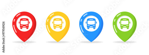 Map point bus station set icons. Flat style. Vector icons.
