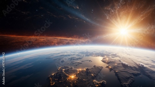 Breathtaking sunrise over earth’s horizon from space photo