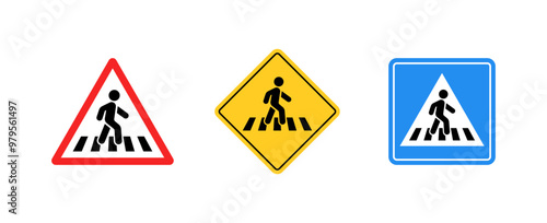 Road Sign Pedestrian Crossing set icons. Flat style. Vector icons.