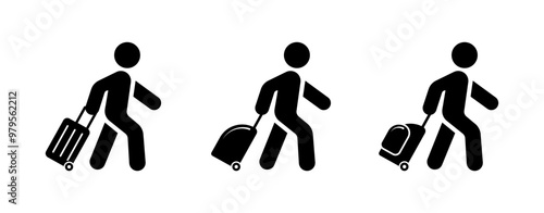 Person with luggage set icons. Silhouette style. Vector icons.