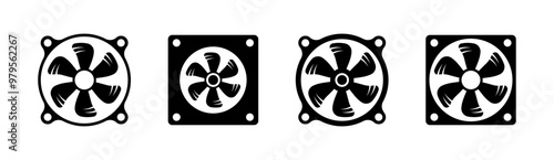 Ventilation set icons. Silhouette style. Vector icons.