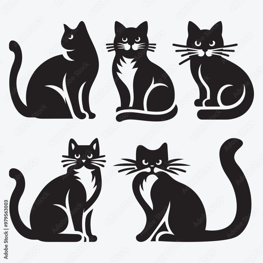 Fototapeta premium Cat Silhouette Bundle Clip Art Vector Illustration for Animal Lovers