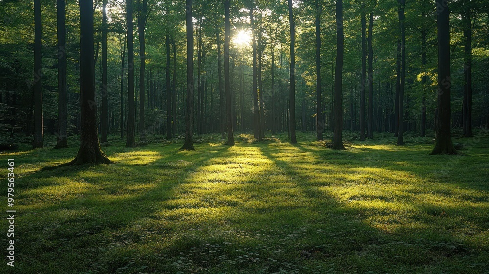 Fototapeta premium Sunlight Filtering Through a Forest