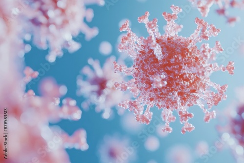 3d Rendering Of Covid-19 / Coronavirus In Blue Background - Virology Concept with generative ai